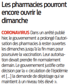 2022 01 30 SO Les pharmacies pourront ouvrir le dimanche