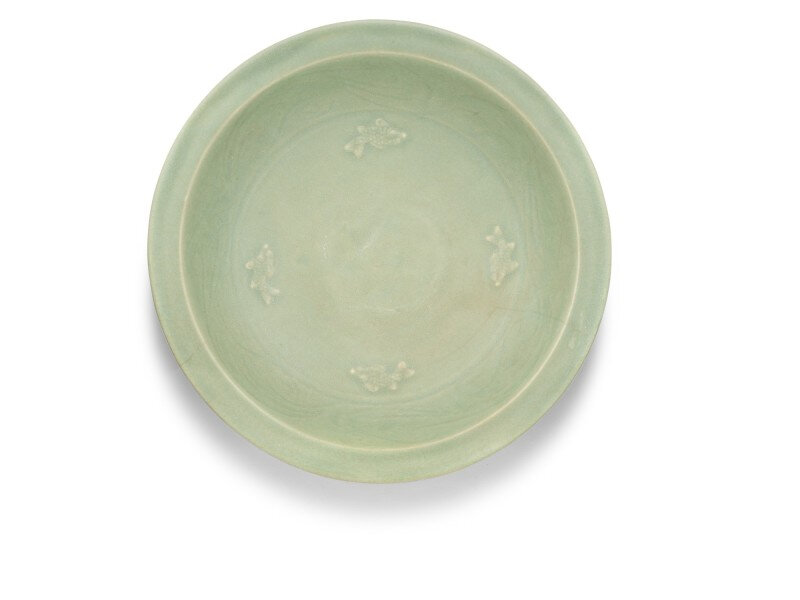 A large Longquan celadon 'fish' dish, Early Ming dynasty