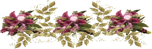 Gif barre trois bouquets fleurs mauves et feuillages or 310 pixels
