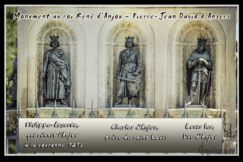 Philippe-Auguste, Charles d'Anjou, Louis Ier - Monument Sculpture roi René – Angers