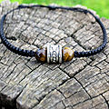 <b>Bracelet</b> homme oeil de tigre, bijoux celtiques, <b>bracelet</b> macramé noir, pierres fines