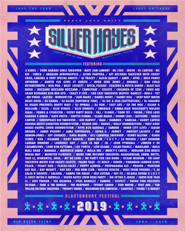 Glastonbury_festival_2019_Silver Hayes_line-up_programmation_électro_stage_poster_affiche