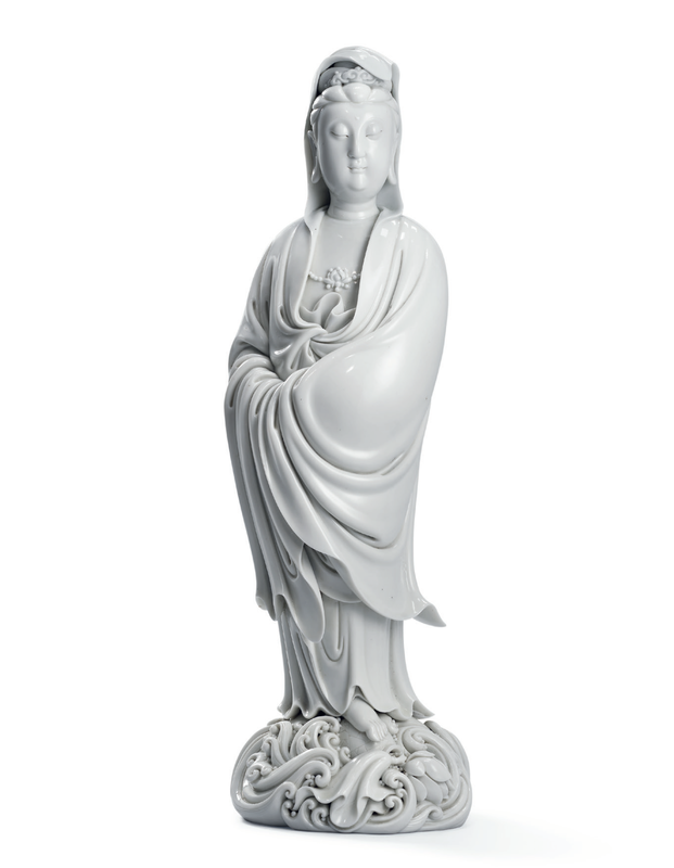 An exceptionally large and rare Dehua figure of Guanyin, Ming dynasty, 16th-early 17th century, He Chaozong impressed seal mark