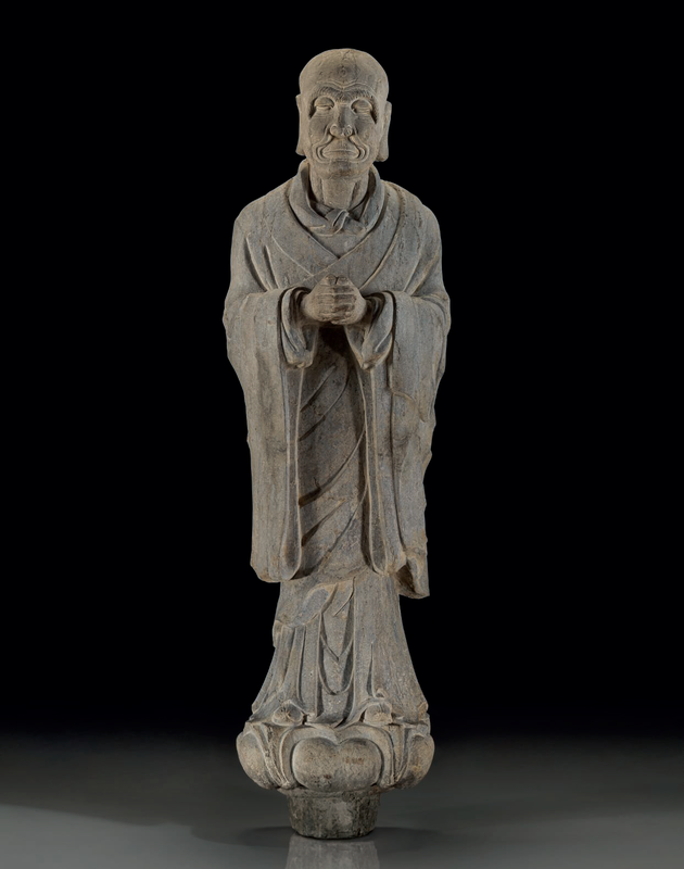 A large grey stone standing figure of Kasyapa, Liao-Song dynasty (AD 907-1279)