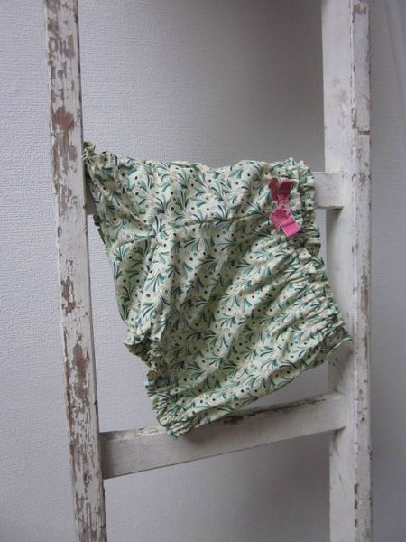 Culotte en coton écru imprimé plumettes turquoise et vert - taille S (1)