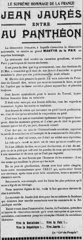 Le cri de peuple 1924 jaurès