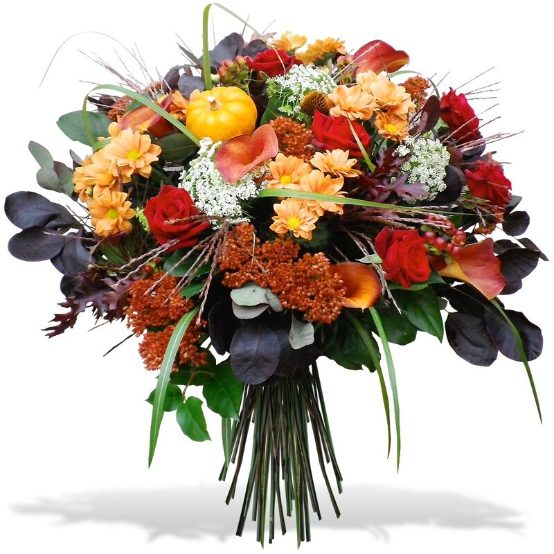 N° 4bouquet-haut-rond-rose-fleur-hypericum-chrysantheme-arum-multicolore_17325