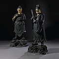 Two massive <b>parcel</b>-<b>gilt</b> <b>bronze</b> figures of deities, Late Ming dynasty, 16th-17th century