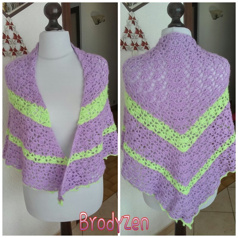 T054_Elise shawl parme vert fluo