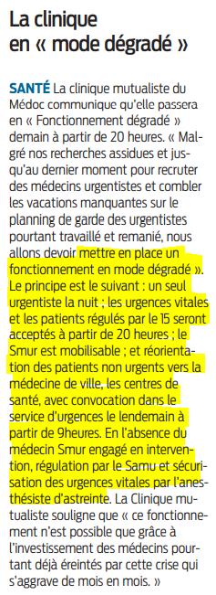 2022 07 15 SO La clinique en mode dégradé