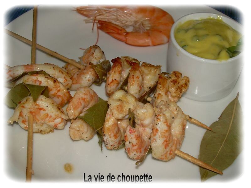 crevettes marinées sauce au basilic