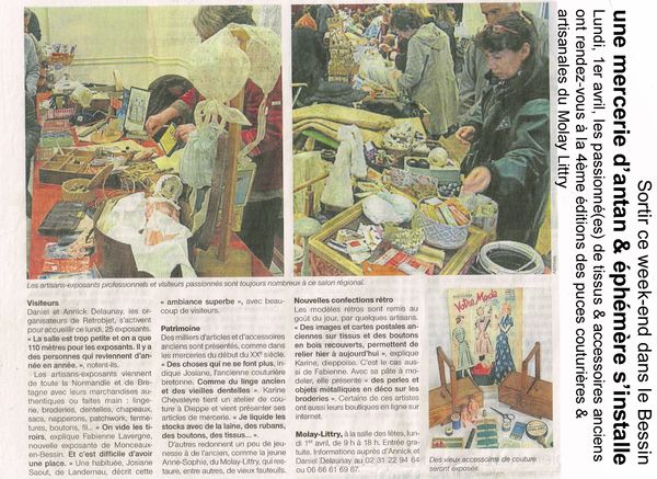 Journal Ouest France du 30 mars 2013 - article de Joël JUMEL