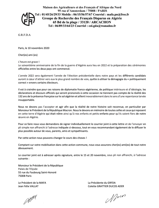 lettre MAFA, 10 nov 2020