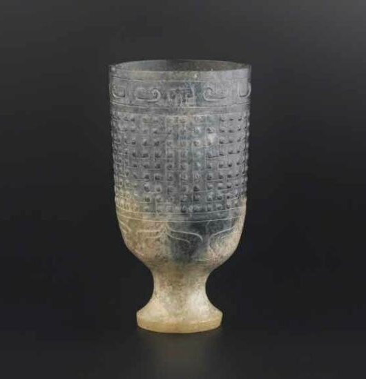 A very rare black and brown jade stem cup, Western Han Dynasty