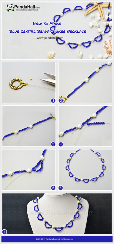 4-Blue Crystal Beads Choker Necklace