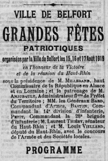 1919 08 10 Fêtes patriotiques La Frontière Programme