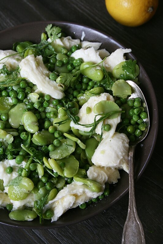 Salade de fèves petits pois et mozza