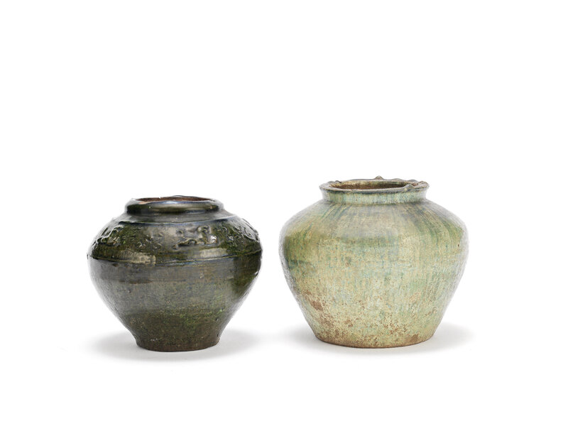 Two olive green glazed jars, Han Dynasty