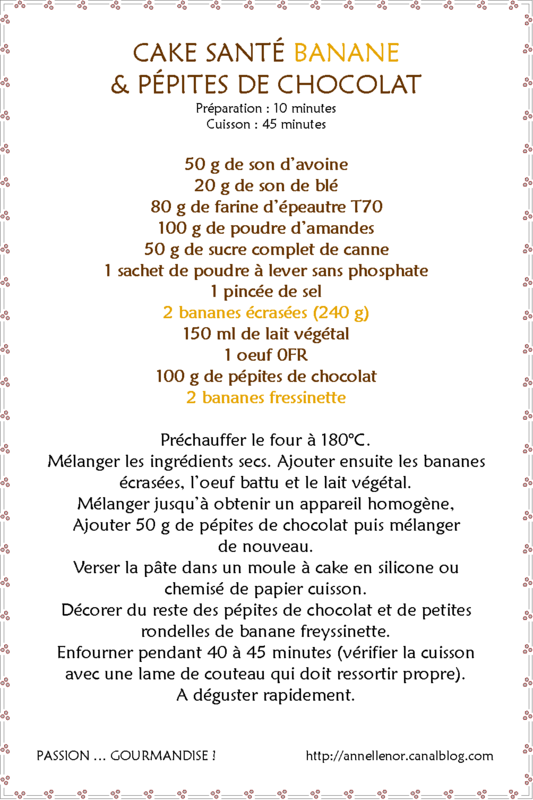 Cake santé banane & pépites de chocolat_fiche