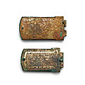 A pair of gilt-bronze 'lotus' belt plaques, <b>Liao</b> <b>dynasty</b> (907–1125)