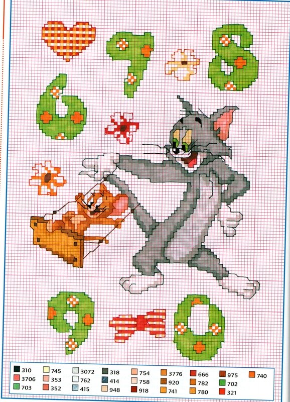 Alfabeto punto croce con Tom e Jerry (5)