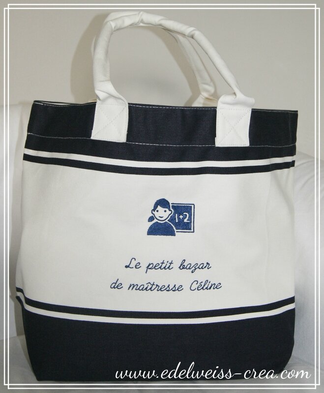 Sac de plage fouta marine - Le petit bazar de maîtresse Céline et broderie maîtresse tableau