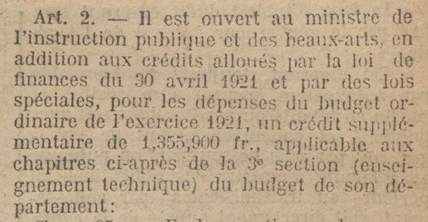1922 01 14 JO Décret Subvention Ecole pratique Belfort p3R2