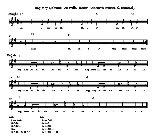 Johnnie Lee Wills, Rag Mop Chansons Françaises Partitions