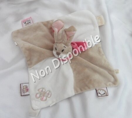 Doudou Peluche Plat Lapin Oscarine Beige Rose Blanc Echarpe Fleur Noukie's