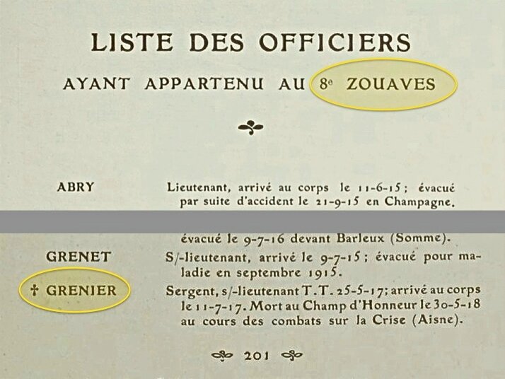 Grenier Jean 8e Zouaves tués