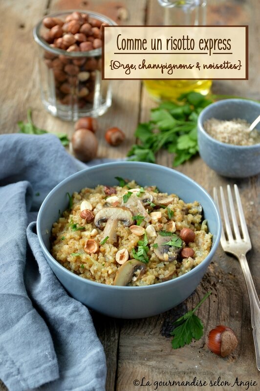 risotto express orge, champignons et noisettes vegan