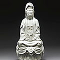 A rare and important '<b>blanc</b>-de-<b>chine</b>' figure of Guanyin, by He Chaozong, Ming dynasty, Wanli period, dated 1619