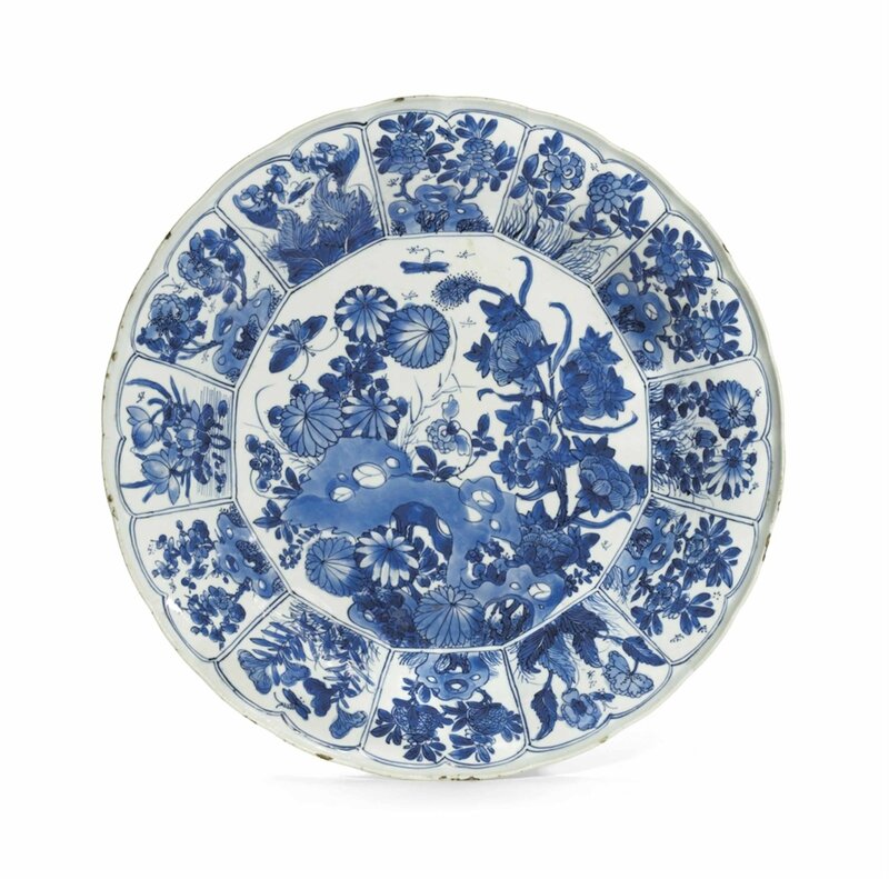 A blue and white molded dish, Kangxi period (1662-1722)