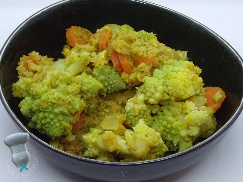 Chou romanesco, lentilles corail, carottes