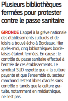 2022 02 16 SO Plusieurs bibliothèques fermées pour protester contre le passe sanitaire
