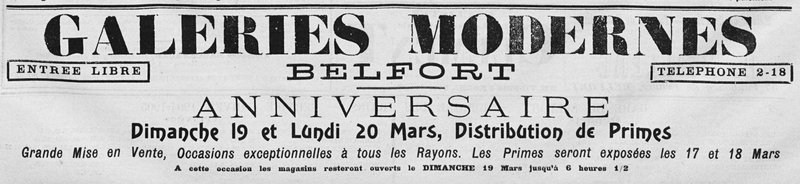 1905 03 16 Galeries Modernes 1er Anniversaire L'Alsace 2R