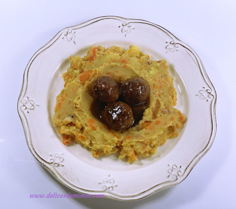 Stoemp poireau-carotte et boulettes de viande en sauce 3