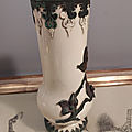 Ancien Vase Faience Décor Oiseau Serti <b>Cuivre</b> Style Langeais 