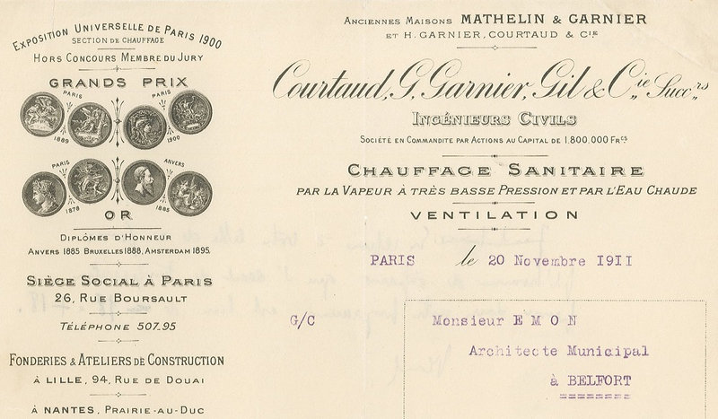 1911 11 20 Salle des Fêtes CR Entrepise Coutaud à Architecte Offre Chauffage