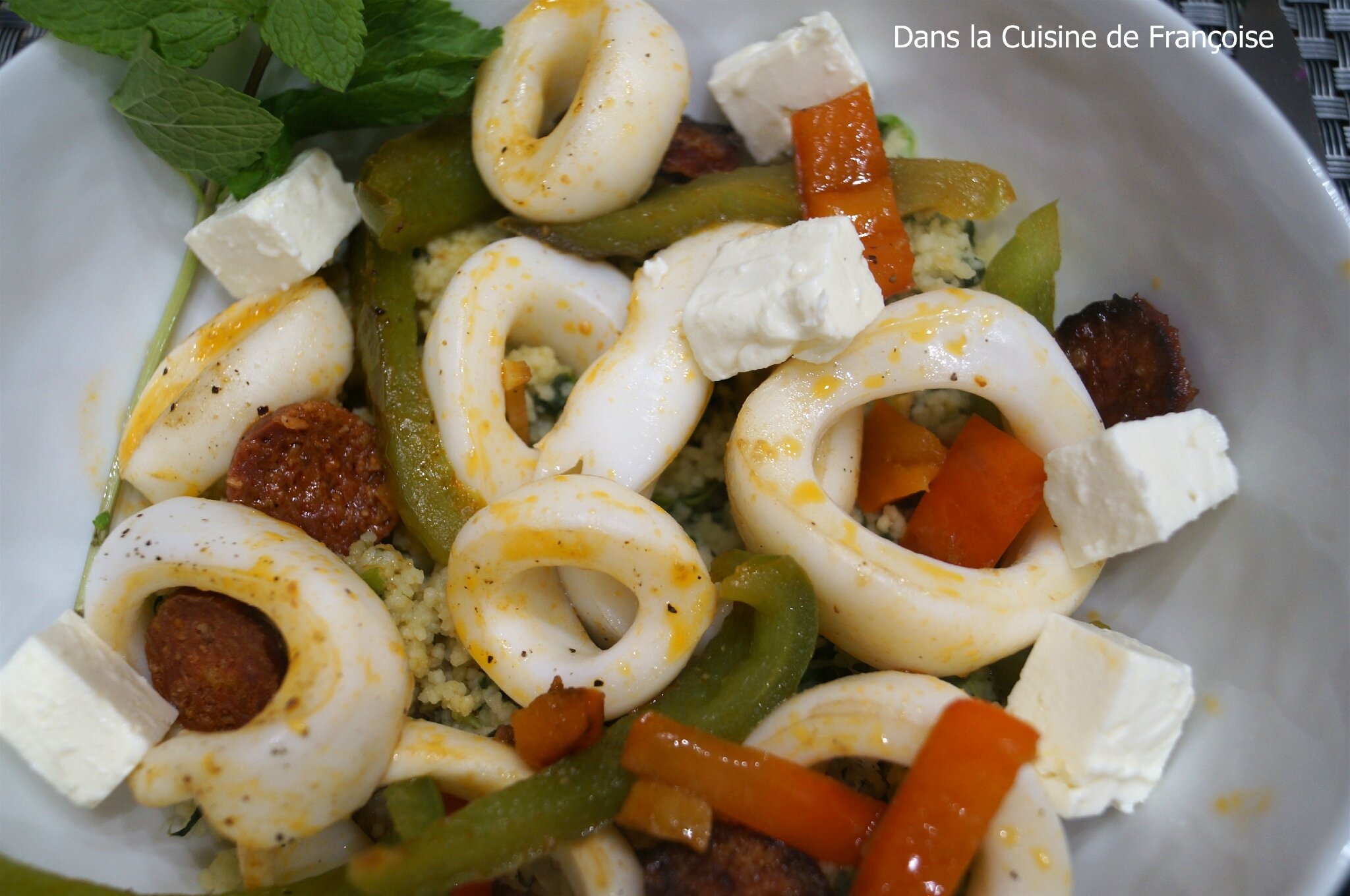Calamars et Chorizo, Couscous à la Grecque (Recette Jamie Oliver
