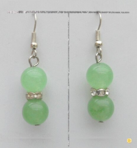 Boucles d'Oreilles Crina Perles Jade Vert Clair 10 mm Rondelle Strass Crystal Argent Du Tibet