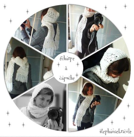 composition echarpe à capuche, tuto tricot echarpe, comment tricoter une echarpe à capuche