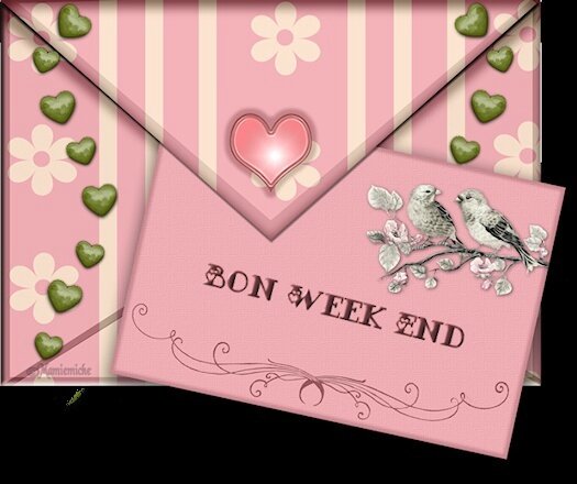 Bon-8-Week end+enveloppe+carte roses+coeurs-dans cadre noir-écrit grenat1