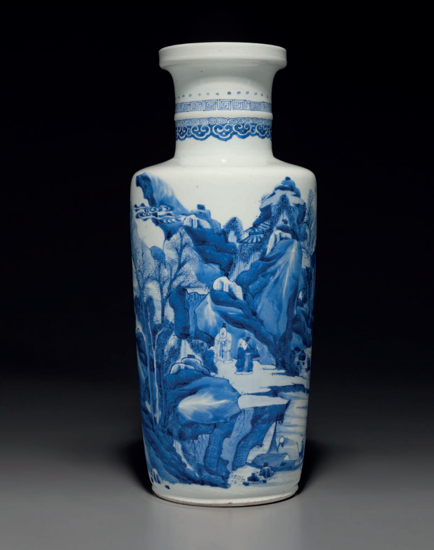 A blue and white rouleau vase, Kangxi period (1662-1722)