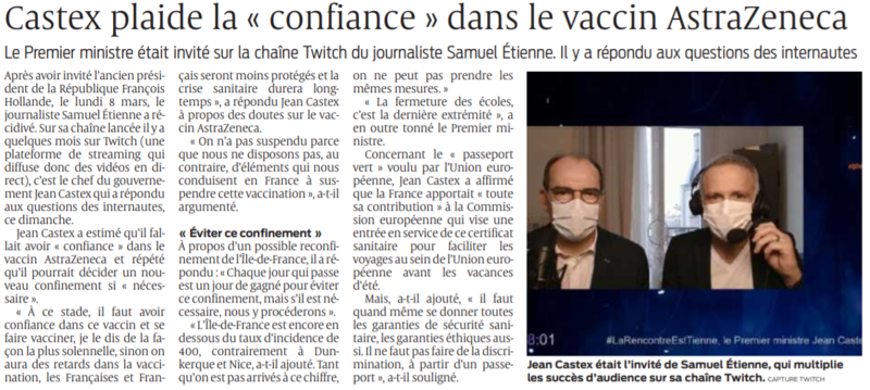 2021 03 15 SO Castex plaide la confiance dans le vaccin AstraZeneca