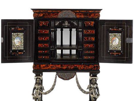 A_Flemish_late_17th_century_pewter_and_ivory_inlaid_and_silvered_mounted_tortoiseshell__ebony_and_rosewood_cabinet_on_stand2