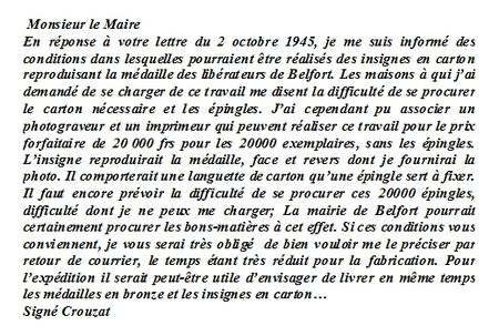 Lettre Crouzat 10 oct 1945