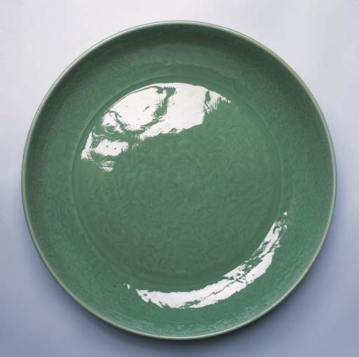 A very fine massive Longquan celadon dish, late 14th-early 15th century