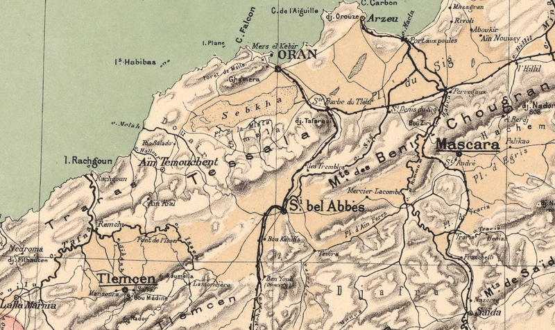 Algérie, carte Niox, 1884, Tlemcen, Oran, Mascara