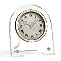 Art Deco Rock Crystal, <b>White</b> <b>Enamel</b> and Diamond Desk Clock, Cartier, France